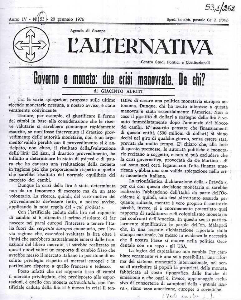 1976 anno IV nr 53­ governo e moneta