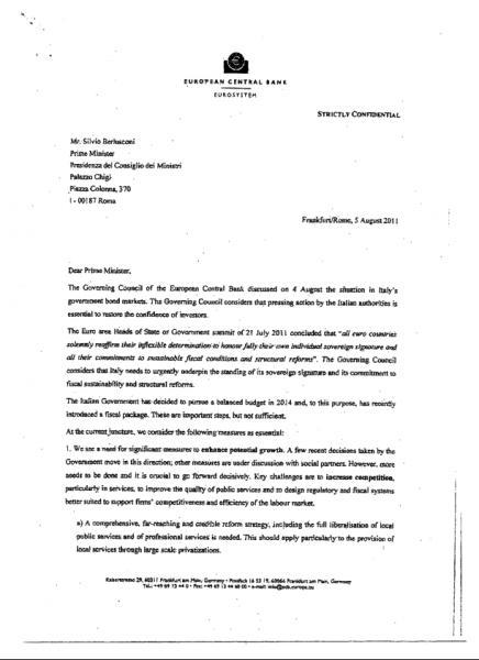 lettera BCE a berlusconi 2011